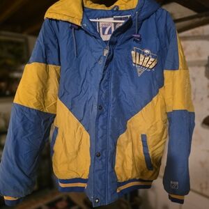 NHL Blue and Yellow Hooded Puffer Jacket with Team Patch